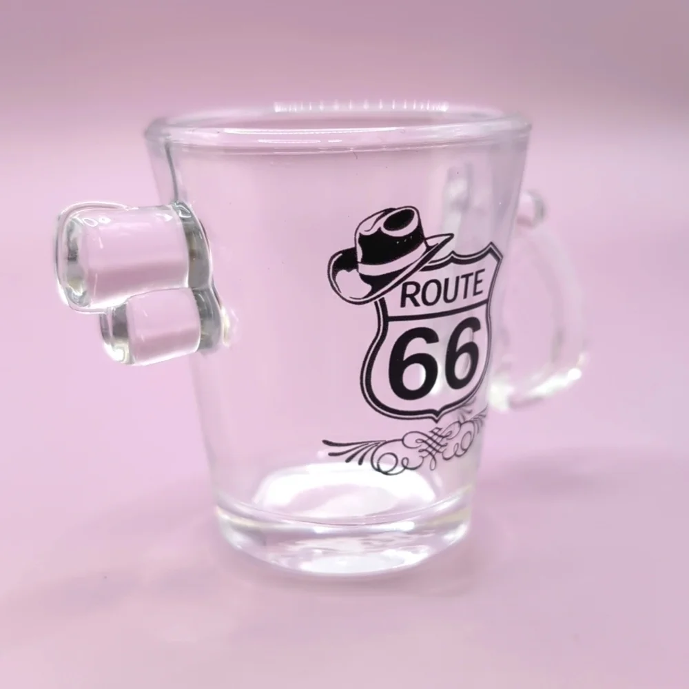 Four (4) Route 66 Glass 1 oz. Pistol Gun Shaped Shot Glasses - NWT Never Used